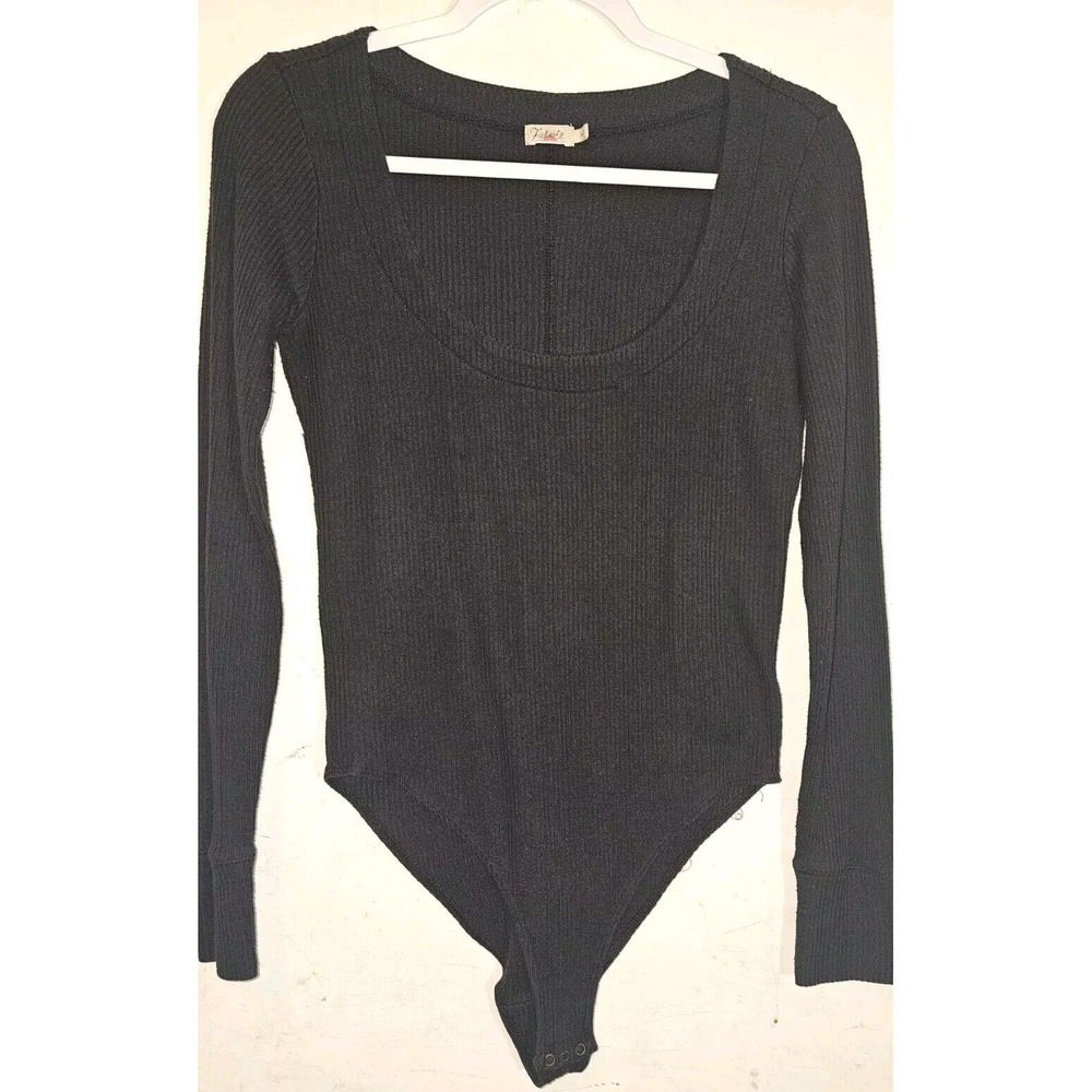 Faherty Monroe Black Scoop Neck Ribbed  Bodysuit Size M Long Sleeve Pullover - Picture 6 of 7